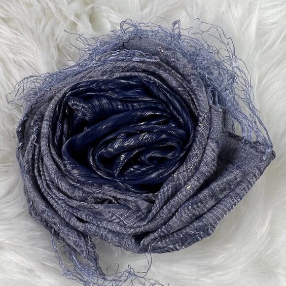 Silvery Navy and Light Blue Scarf with Silver Threading 57X19 - Picture 14 of 14